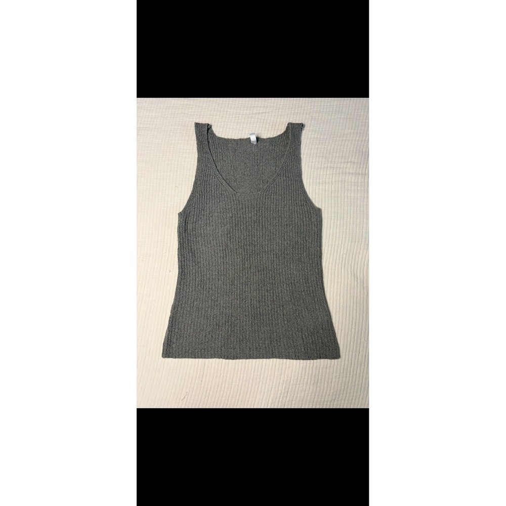 Wishlist Knit Grey V-Neck Ribbed Sleeveless Tank Top Size M
